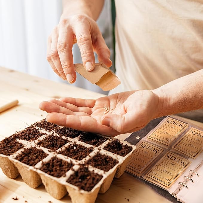 U0U Seed Storage Organizer, 200 Pockets Seed Organizer Binder with 100pcs Sealing Seeds Envelopes Garden Seeds Storage Box,Garden Envelopes for Vegetable (Black)