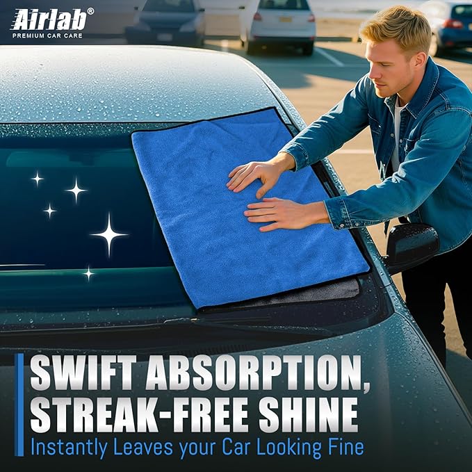 Airlab Microfiber Towels for Car Wash Drying, Thick Plush Cleaning Cloths, Auto Detailing Super Absorbent for Interior & Exterior, Lint-Free, Streak-Free, 35 x 24 Inch, 500 GSM, Pack of 2