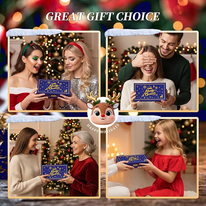 DUcare Christmas Gift Set 8Pcs,With 6pcs Makeup Brush Set 2pcs Makeup Puffs Kabuki Foundation Blending Face Powder Blush Concealers Eye Shadows Brushes