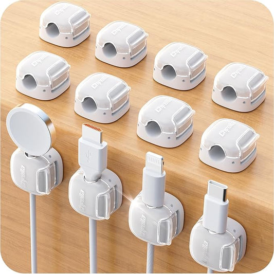 Cable Clips, 12-Pack Cord Holder Cord Organizer [1-Second Lock & Strongest Adhesive] Spring Cord Clips Phone Charger Wire Desk Cable Management Nightstand Home Office School Decor Women Cute Desk White