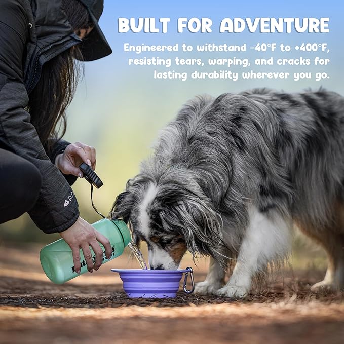 Collapsible Dog Bowl - 800ml/27 oz Portable Silicone Travel Water Bowl for Dogs with Carabiner | Foldable, Dishwasher Safe | Hiking, Camping Dog Essentials & Outdoor Pet Feeding - Green