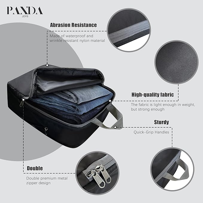 4 Set Compression Packing Cubes Travel - Travel Accessories Expandable Packing Organizers for Carry On - Essentials Luggage Bags - Black