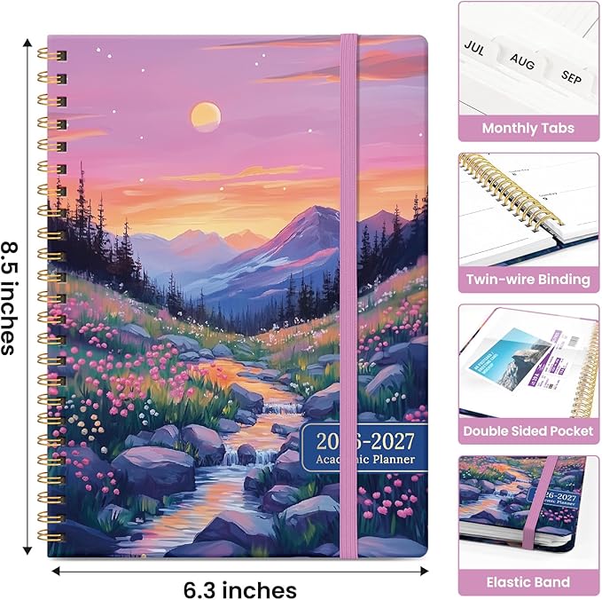 Planner 2026-2027, Academic Year Weekly and Monthly Calender Planner, from Jul 2026 - Jun 2027, Spiral Bound School Planning Book, Perfect for Teacher, Student, Women & Men, A5 (6.3" x 8.5"), Alpine Twilight