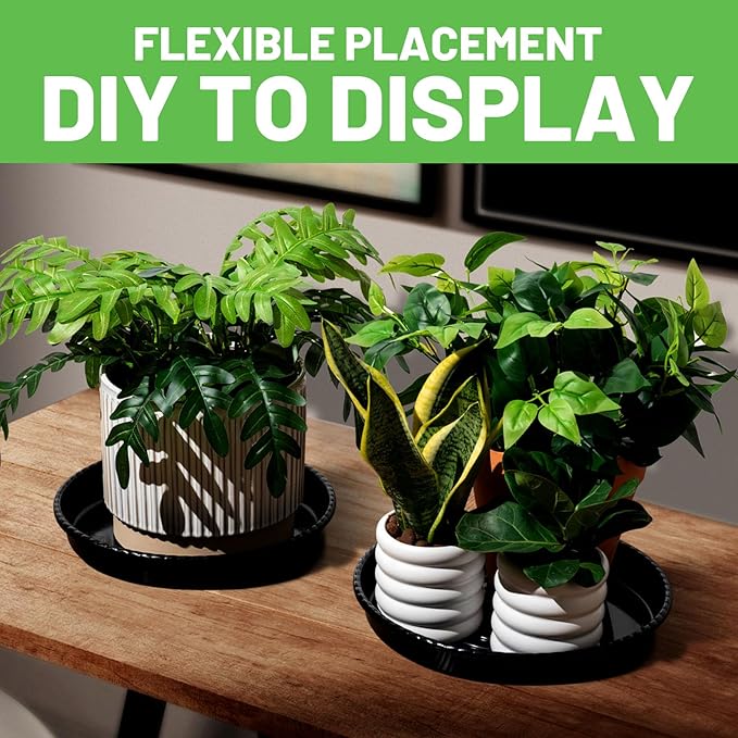 MUDEELA 6 Pack of 14 Inches Plant Saucers for Indoor, Durable Plastic Round Plant Tray Plant Dish Pant Plate to Catch Water for Flower and Plant Pot, Thicker, Stronger, Deeper, Black