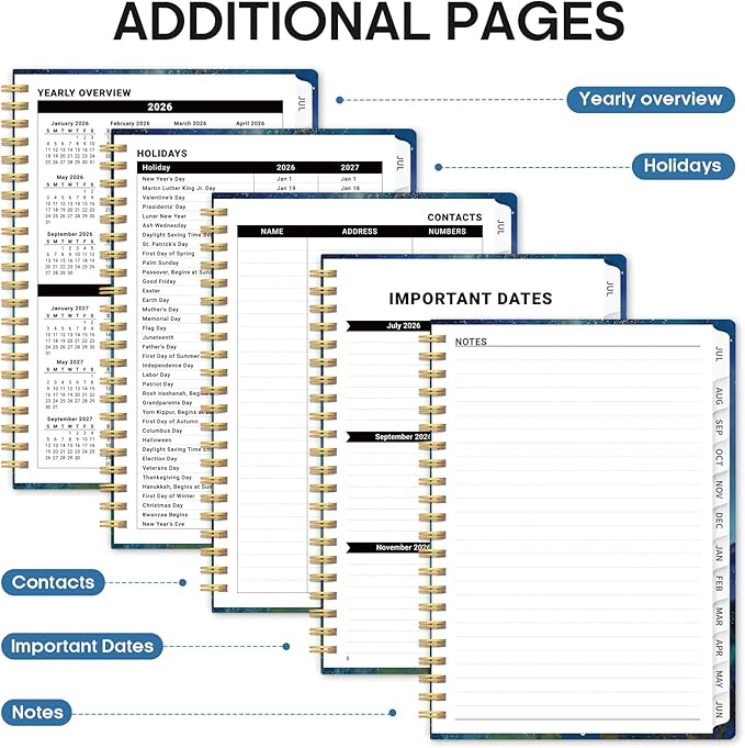 Planner 2026-2027, Academic Year Monthly and Weekly Calendar Planner, Jul 2026 - Jun 2027, Hardcover Teacher Student Planning Agenda book with Tabs, Perfect for School Office Supplies, 6.3" x 8.5" - Starlit Peaks