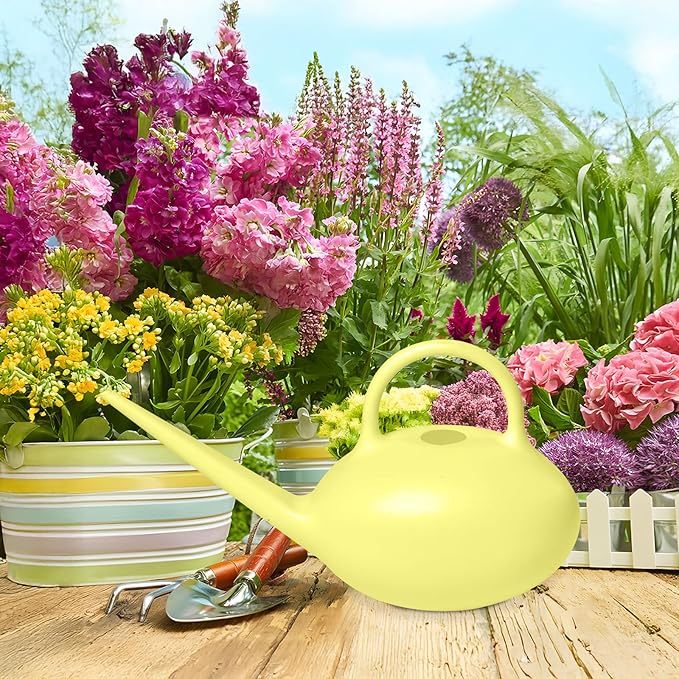 ZXJ Small Plastic Watering Can - 1/4 Gallon - for Home Plant Garden - Yellow