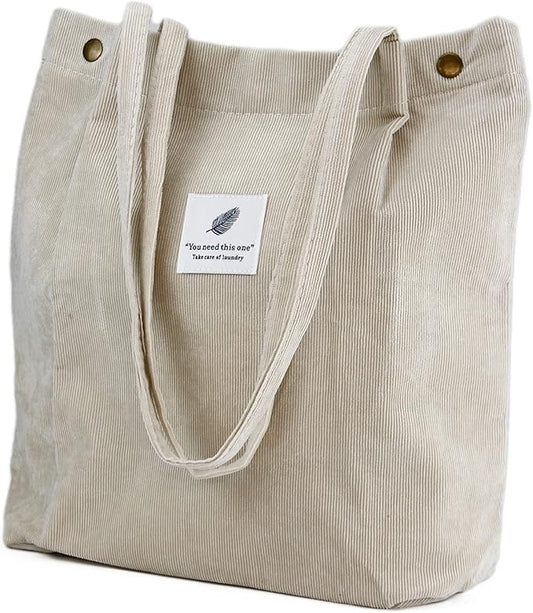 Corduroy Tote Bag Cute Tote Bags for Women Shoulder Bag with Inner Pocket for Work Beach Travel and Shopping Grocery