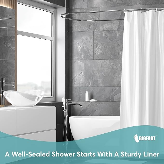 BigFoot Clear Shower Curtain - 72x72 Odorless Plastic with Magnets, Washable Long Bathroom Curtain - Premium PEVA Waterproof Bath Curtain, Rust-Proof Bathroom Essentials