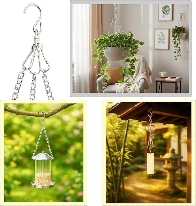 10 Pcs Fine Hanging Chain(1.2mm Dia.) Small Hang Bracket Decorative Replacement Link Chains Hooks for Sign Planter Bird Feeders,10 inch Long Stainless Chains and 5 Pcs Swivel S-Hooks