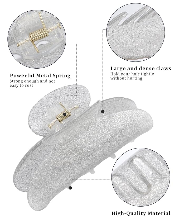 4Pcs Large Acrylic Clips - Big Non-Slip Banana Barrettes for Thick Hair, Strong Hold Jaw Clips for Women Girls