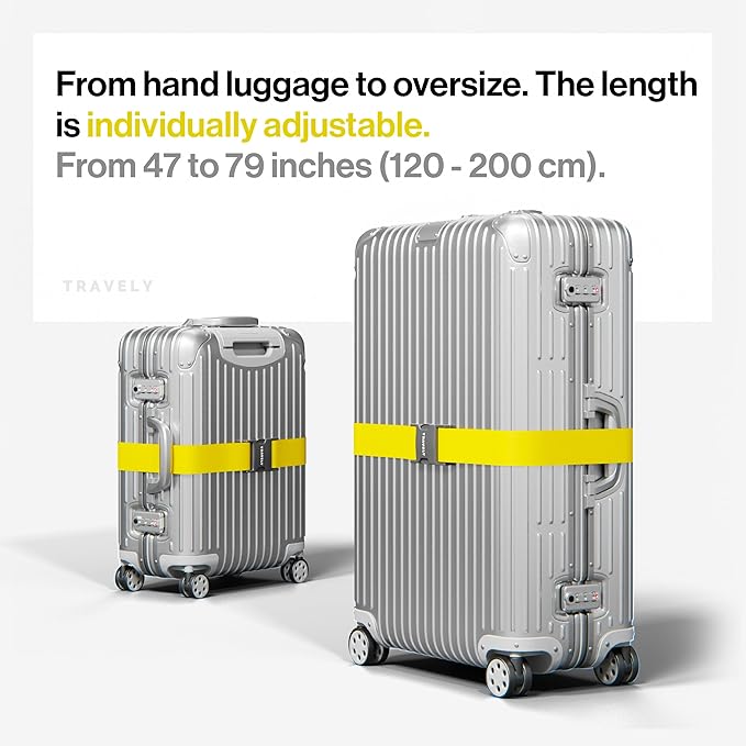 TRAVELY Luggage Straps - Particularly conspicuous & Secure - Incl. 2 Name Tags - Luggage Strap Ideal crosswise - [Set of 2]