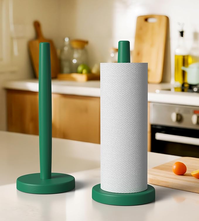 KitchLife Wooden Paper Towel Holder Countertop - Solid Freestanding Paper Towel Dispenser Stand with Anti-Skid Base (Dark Green)