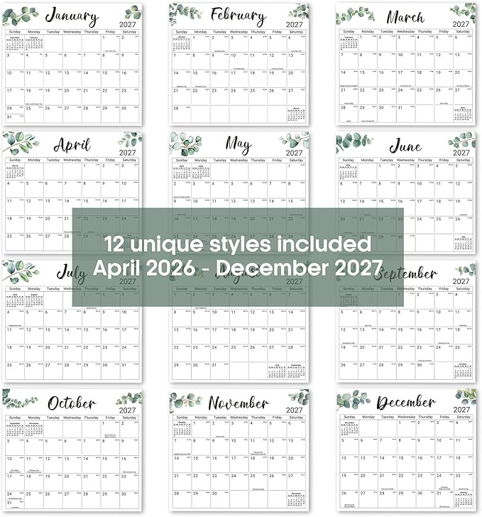 Aesthetic 2026-2027 Magnetic Calendar for Refrigerator, 21-Month Fridge Calendar Magnet from April 2026 to December 2027, Greenery Design for Easy Organizing