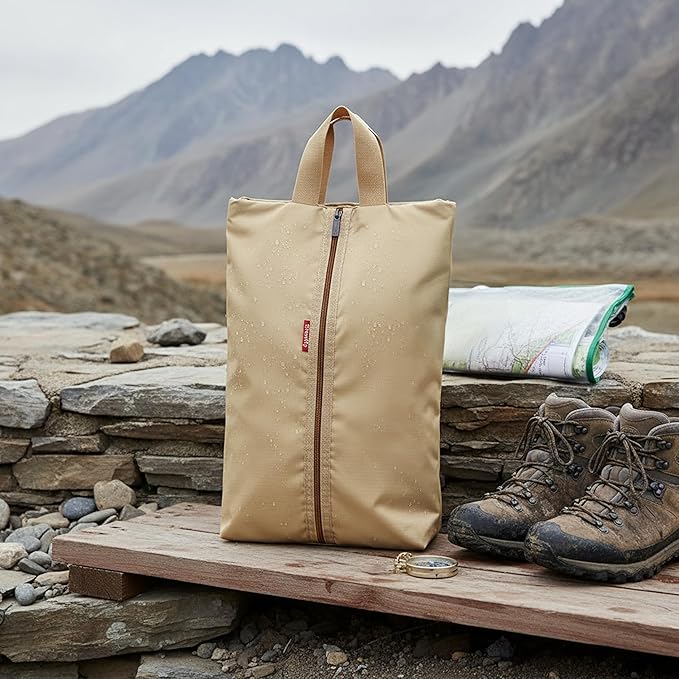 6pcs Portable Shoe Organizer, Travel Pouches with Zipper, Golf Shoe Bags, Clothes Bags, Soccer Cleats Bag Shoe Pouch for Gym, Waterproof, Odor-Resistant (Khaki)