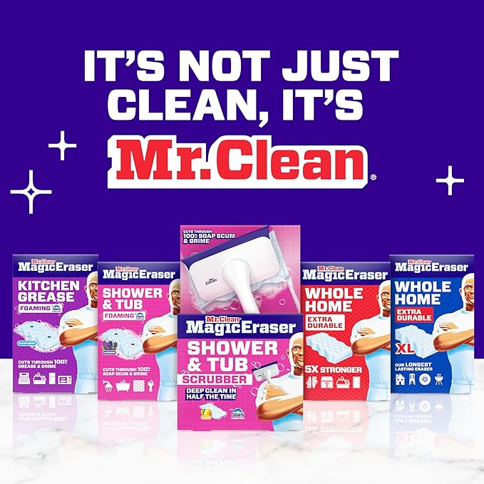Mr. Clean Magic Eraser Sponge, Bathroom, Shower, Tub Cleaner, Soap Scum Remover, Bathroom Cleaning Supplies, Dawn Cleaning Power with Lemon Scent, Shower & Tub, 6ct (Pack of 4)