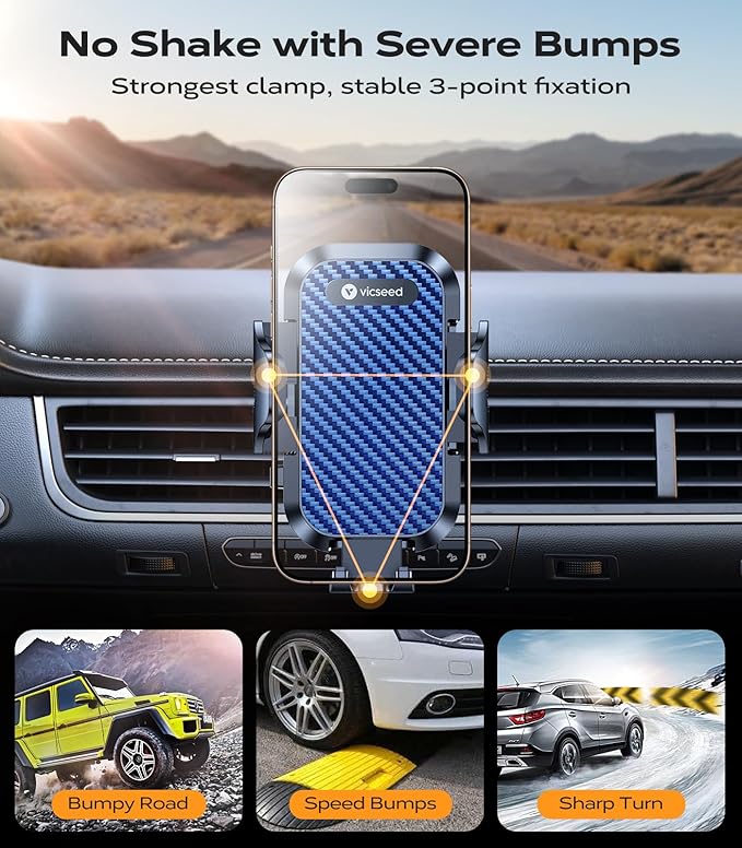 VICSEED Phone Mount for Car with Double Lock Clip, Air Vent Cell Phone Car Mount, Universal Car Phone Holder, 360° Rotation Easy Clamp Phone Stand for iPhone 17 Pro Max Android Samsung, Blue