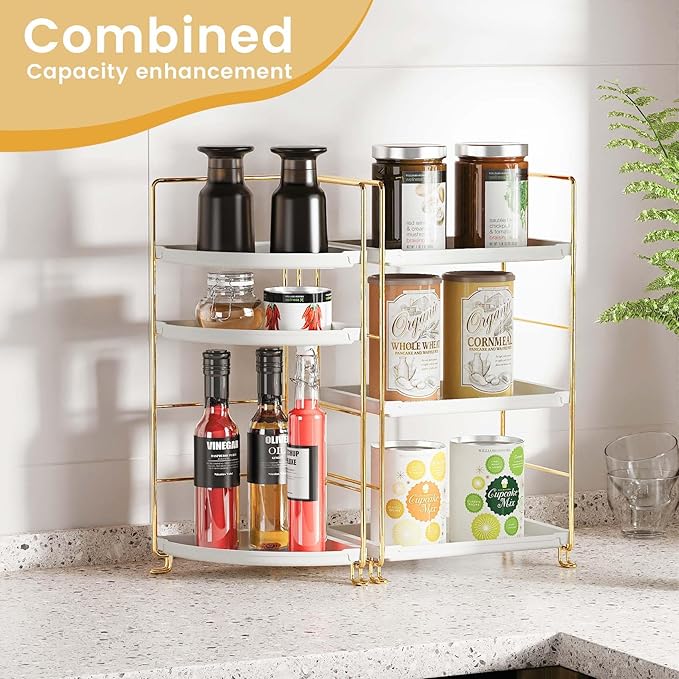 3-Tier Bathroom Organizer Countertop, Corner Bathroom Counter Organizer, Makeup for Vanity Skincare Organizers and Storage, Kitchen Counter Organizer Perfume Organizer (Gold)