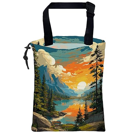 UUCBTAH Car Trash Bag Hanging Sunrise Forest Mountain Lake Car Trash Can for Back Seat Waterproof Car Trash Bin with Adjustable Straps and Drawstring for Car Accessories Vehicle Travelling Camping