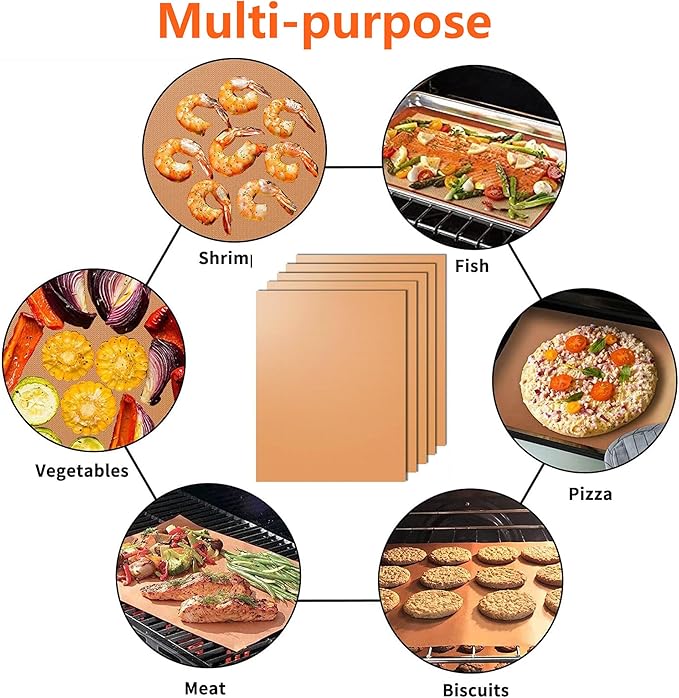 Dailyart Copper Grill Mats for Outdoor Grill, Set of 5 BBQ Grilling Mats for Outdoor Reusable & Easy to Clean & Non-Stick Copper Grill Sheets - Barbecue Grill Accessories for Gas, Charcoal, Electric