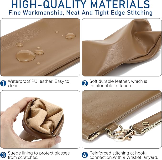 2Pack Leather Glasses Case for Women Men Book-like Hard Shell Eyeglass Bag With Carrying Strap Soft Sunglasses Pouch