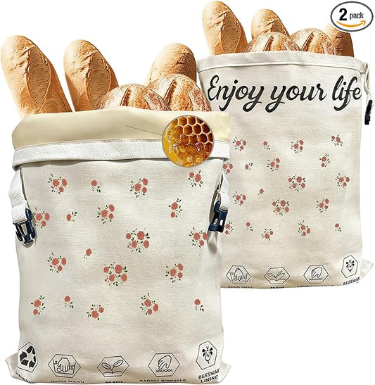 Reusable Beeswax Bread Bags - Large Food Storage for Homemade Loaf & Sourdough - Freezer Safe Eco-Friendly Wraps to Keep Fresh, Paper Bag Alternative, Cloth Box Organizer (13x17in, 2 Pack)
