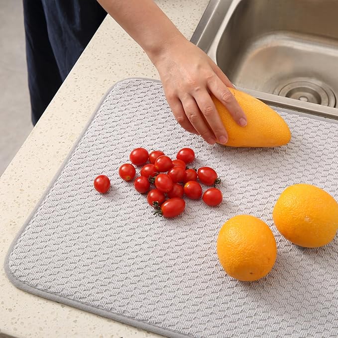 VESHE 2 Pack Microfiber Dish Drying Mat for Kitchen Counter,Ultra Absorbent Dish Drainer Mat ,Dish Drying Pad , Dish Rack Mat 20×15 Inch (Silver Gray)