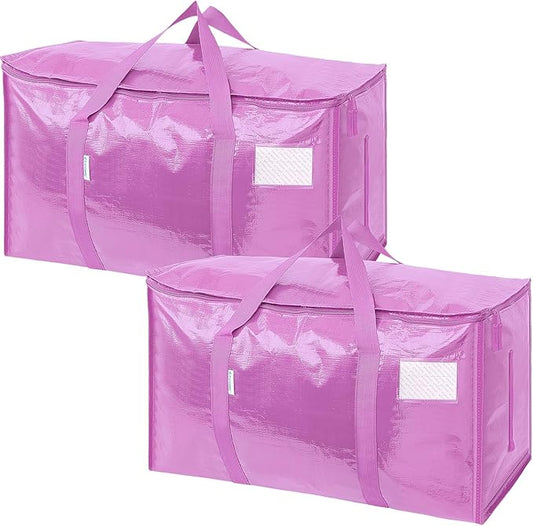 TICONN 2 Pack Extra Large Moving Bags Heavy Duty with Zippers & Carrying Handles, Durable Storage Bags Moving Boxes for Closet Organizers and Storage (2 Pack, Pink)