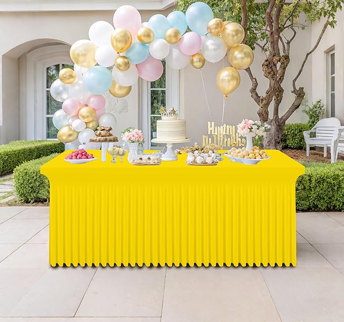 Smiry Spandex Tablecloth 2 Pack, Elastic Fitted Stretch Tablecloth for 8FT Rectangle Tables, Waterproof Washable Table Cover Skirt for Wedding, Banquet & Parties (Yellow, 96Lx30Wx30H Inch)