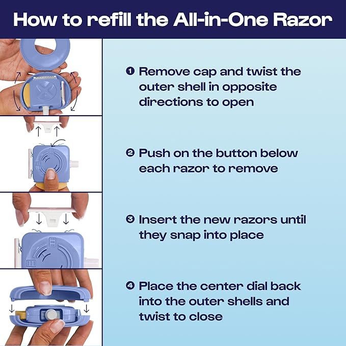 Alleyoop Stay Sharp Razor Refill Pack for Travel Portable Razor - Perfect For Touch Ups On-The-Go - Includes 4 Triple-Blade Cartridges & 2 Moisturizing Bars - Safe For All/Sensitive Skin Types