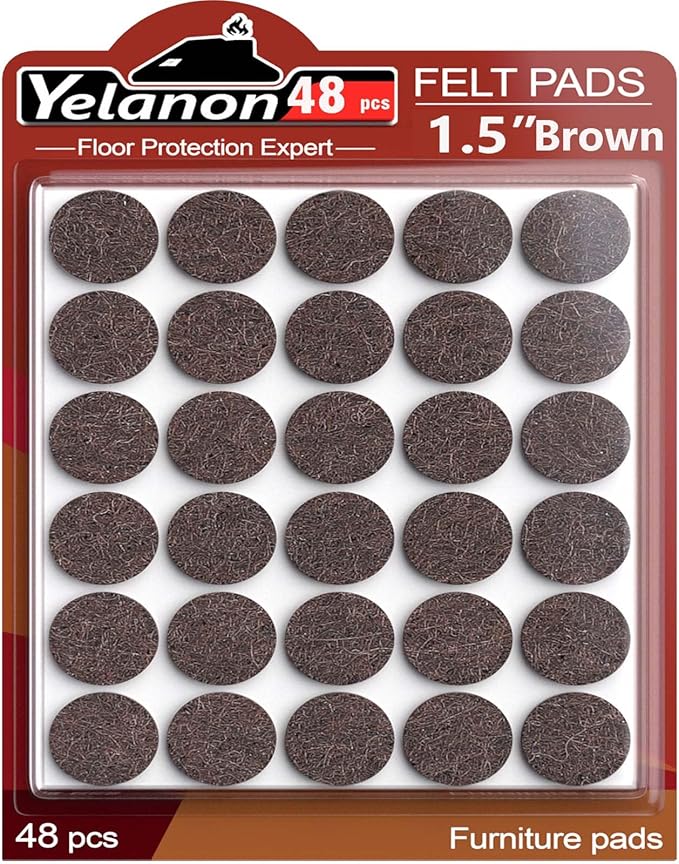 Yelanon Felt Furniture Pads -48 Pcs 1.5" Premium Felt Pads for Chair Legs Furniture, Floor Protectors for Hardwood Floors,Brown