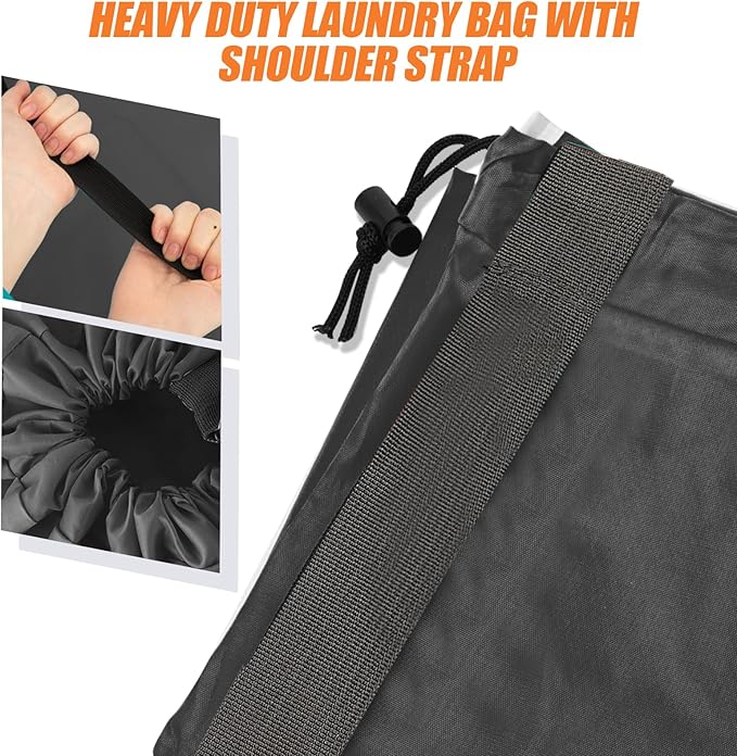 Isink Heavy Duty Laundry Bag with Strap, 2 Pack Travel Laundry Bags for Dirty Clothes, 24" x 36" Large Laundry Bag for Traveling, Camping, Dorm (Black+ Gray)