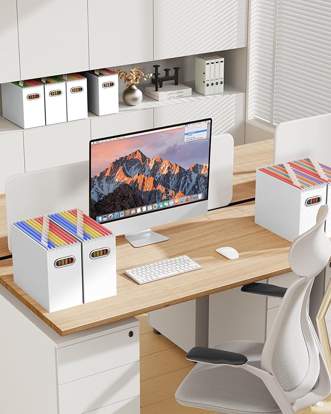 Oterri Cardboard File Organizer Box for Hanging File Folders Letter Size,File Box for Computer Desk,File Cabinet,Working Home,Office,Classroom (White, Letter Size - 1 Pack)