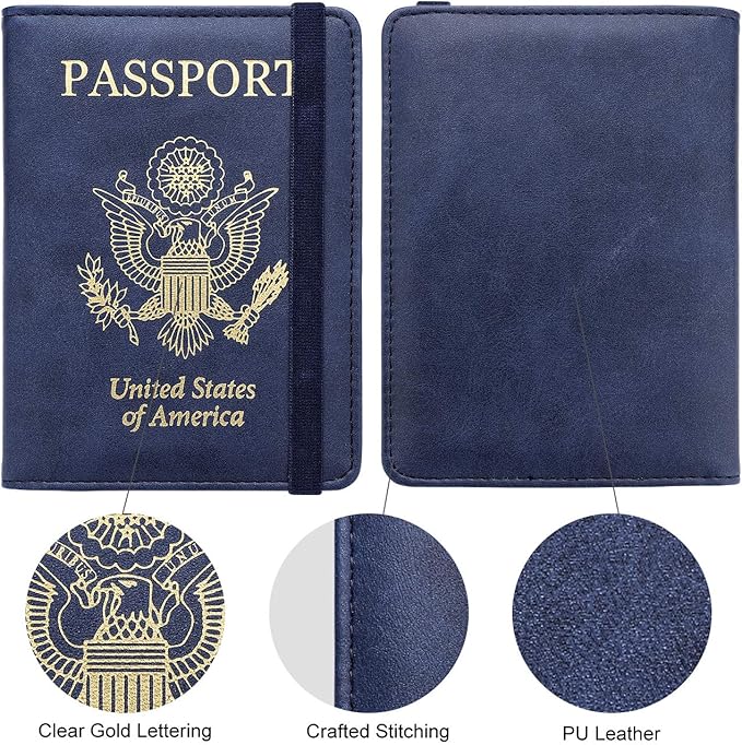 WALNEW Passport Holder for Travel, RFID Passport Cover Wallet for Women Men, PU Leather Passport Book Card Holder Case with Pen, Travelling Essentials for Flying
