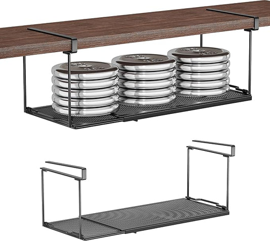 2 Pack Expandable Under Cabinet Shelf, Under Shelf Storage with 0.94 Inches Thick Clips for Kitchen Cupboard, Metal Hanging Under Desk Basket for Laundry Room, Shoe Rack