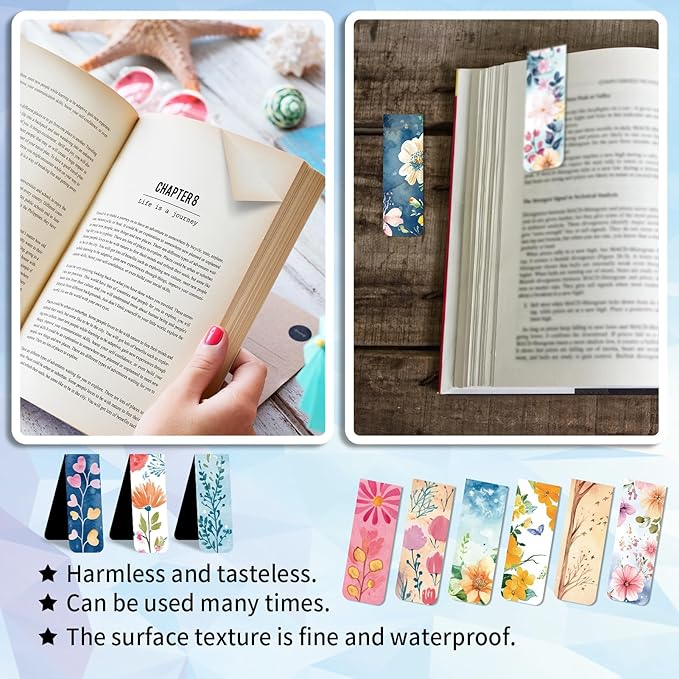 96 Pieces Magnetic Bookmarks Magnet Page Markers - Book Marks for Reading Women & Men with Storage Boxes - Cute Magnet Bookmark Clips for Reading Pleasure（Flowers）