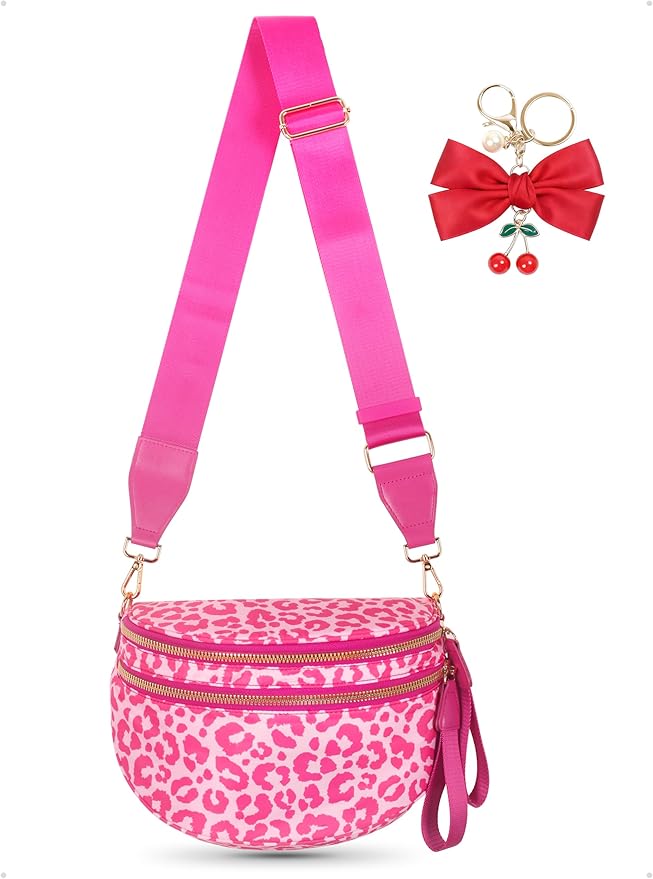 Bum Bag Crossbody Bag for Women | Spacious Bum Bags | Nylon Crossbody Fanny Packs | Leopard Purse Belt Wallet (Colour Bum Bag-Rose Leopard)