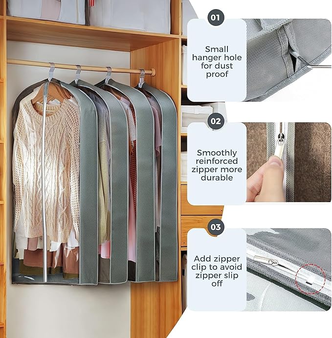 1 Pcs 40" Garment Bags for Hanging Clothes, Clear Suit Bags for Closet Storage Clothing Storage, Garment Bags Shoulder Covers with 4" Gussets for Coats, Jackets, Shirts and Sweater