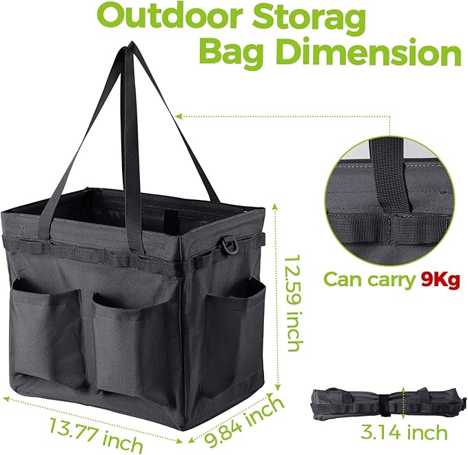 Car Trunk Organizer Multifunctional Storage Toolbox Carry Griddle,Large Grill Utensils Accessory Grilling Tools Basket Carrying Caddy Tool Tote Bag Storage Box Camp Cooking bbq Outdoor(Black)