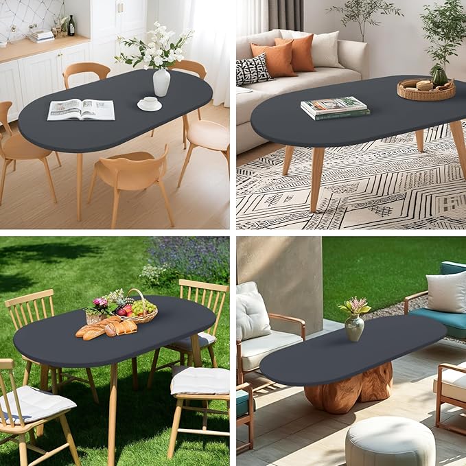 NEWISHER Fitted Oval Tablecloth 48 x 68 Inch Elastic Table Cloth, Stretch Spandex Table Cover Grey Washable Polyester Top Cap Cover for Dining Picnic Camping Indoor and Outdoor