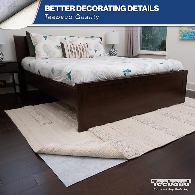 Teebaud 3' x 12' Non-Slip Rug Pad, Reversible Gripper, Non Skid Pads for Hardwood, Vinyl, Tile, Laminate Floors, Keep Area Rugs Secure, Natural Materials Safe for Indoor Flooring, ¼” Thick