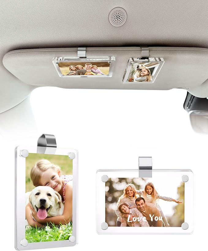 2Pcs Car Picture Holder for Visor Magnetic Picture Frame for 3 Inch Photos, Car Sun Visor Photo Holder with Strong Acrylic Magnet, Personalized Car Accessories with Clips for Easy Display. Gift For Valentine‘s Day