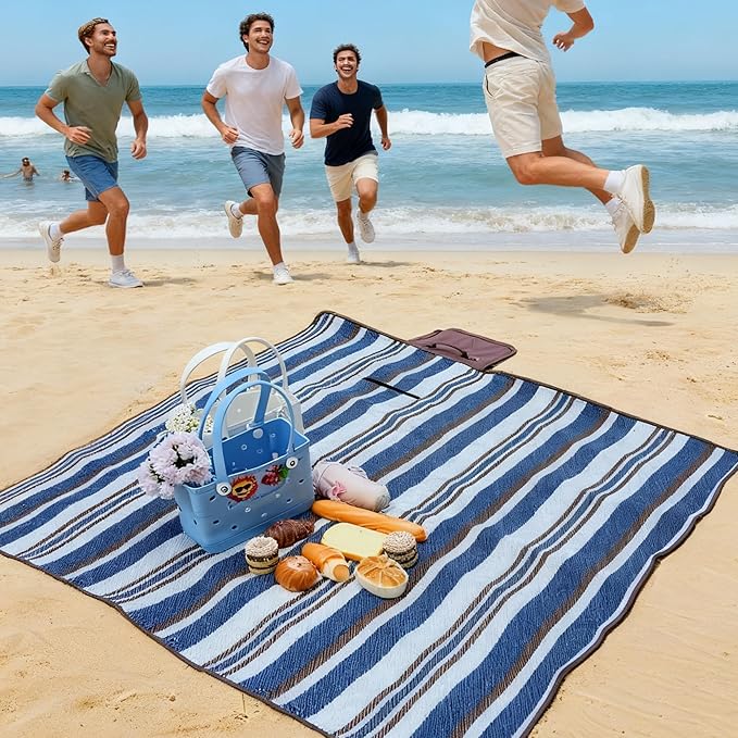 Picnic Blankets, Extra Large Beach Blanket, Lawn Mat 3-Layer Outdoor Rug, Waterproof Foldable Packable Washable, Camping Carpet for Spring Summer Tent Grass Concert Travel Ground