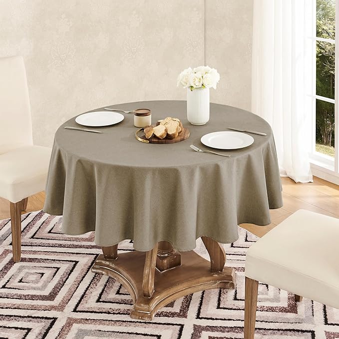 Veblandy Tablecloth Linen Textured Waterproof & Stain Resistant Table Cloth Wrinkle Free Decorative Fabric Farmhouse Table Cover for Dining/Party/Buffet/Wedding, 60 x 60 Inch, Mocha