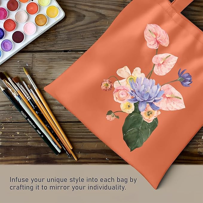1 Pack Available Premium Canvas Reusable Tote Gift Bags,Made of Natural Canvas with Handle,Work,DIY,Shopping(Orange)