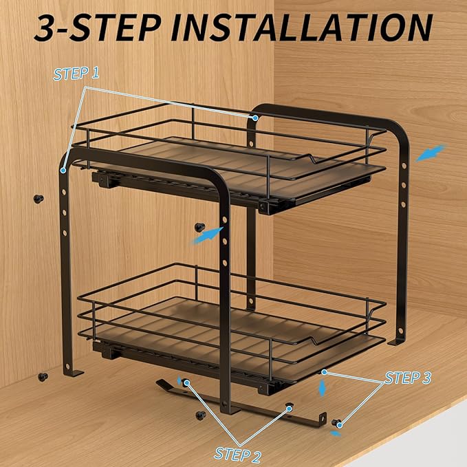 BOIVSHI Spice Rack, Pull Out Spice Racks Organizer for Cabinet, Height Adjustable Heavy Duty Metal Basket for Inside Cabinets & Pantry Closet (2 Tier,7.5''Wx10.5''Dx9.5''H)