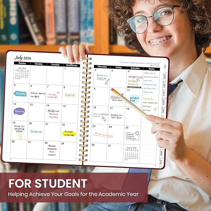 Planner 2026-2027 for Women & Men, Academic Monthly and Weekly Calendar Planner, Jul 2026 - Jun 2027, A4 (8.5" x 11"), Teacher Student Planning Book with Tabs, Ideal for Office School Supplies - Burgundy
