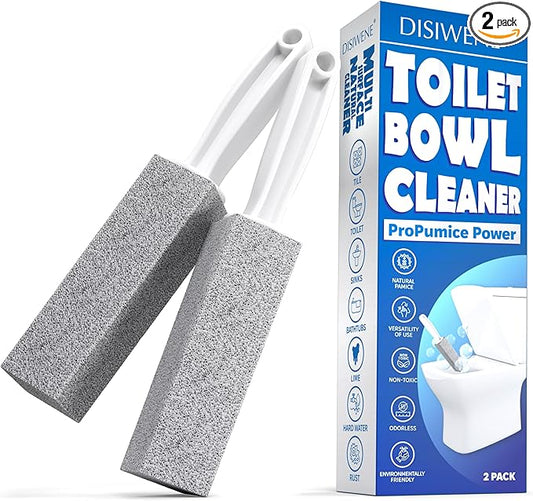 DISIWENE Pumice Cleaning Stone with Handle Toilet Bowl Cleaner Hard Water Ring Remover for Bath/Pool/Kitchen/Household Cleaning (2, 2 Pack with Handle)