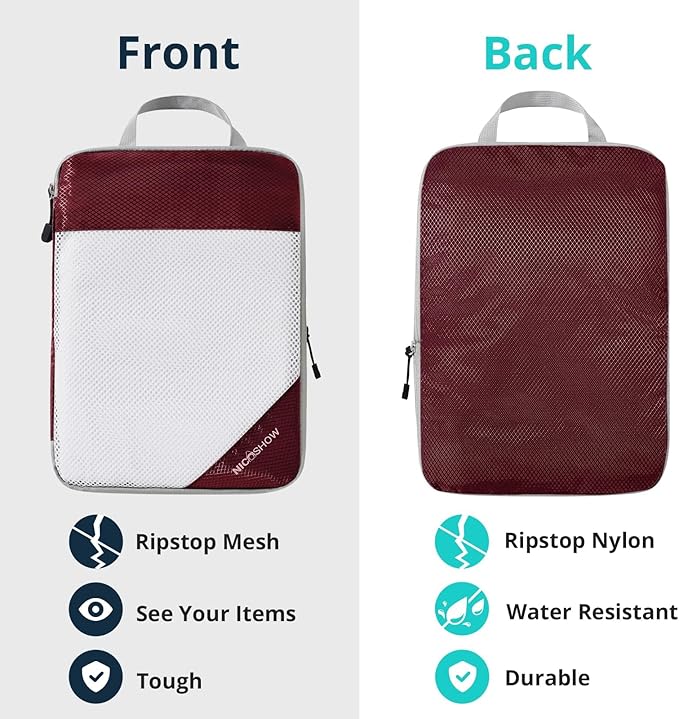 9-Piece Compression Packing Cubes for Travel - Compressible, Lightweight, and Space-Saving Packing Cubes, Travel Essentials for Women, Wine