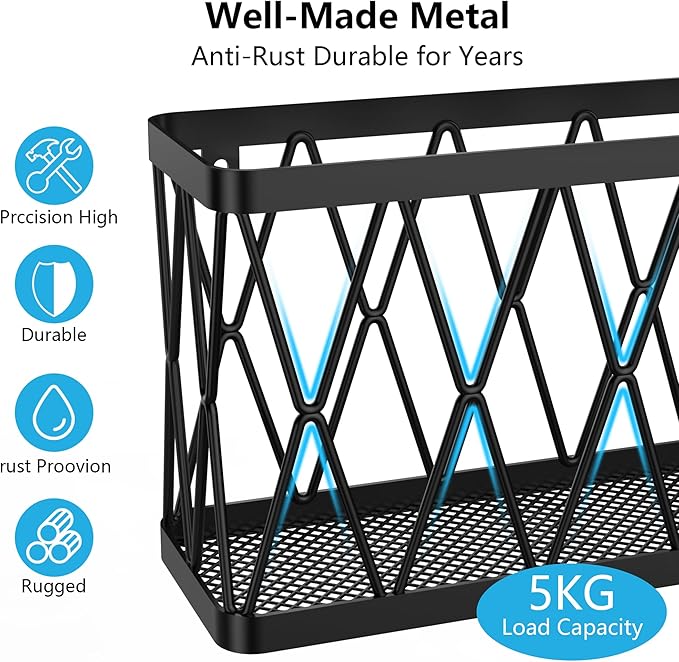 YIGII 3 Pack Adhesive Cabinet Organizer - Wall Mounted Pantry Door Organizer Bin Holder for Tupperware Lid Kitchen Wall Under Sink Basket Slim Space Black Stainless Steel