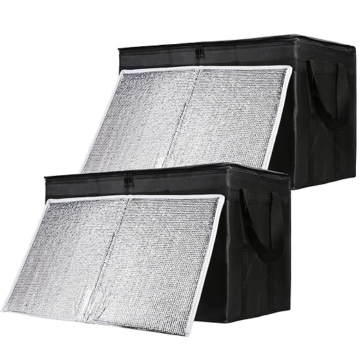 2-Pack Insulated Food Delivery Bag with Hard Bottom, XXX-Large Commercial Food Warmer, Insulated Reusable Grocery Cooler/Hot Bags, Tote Bag for Shopping/Travel, Black